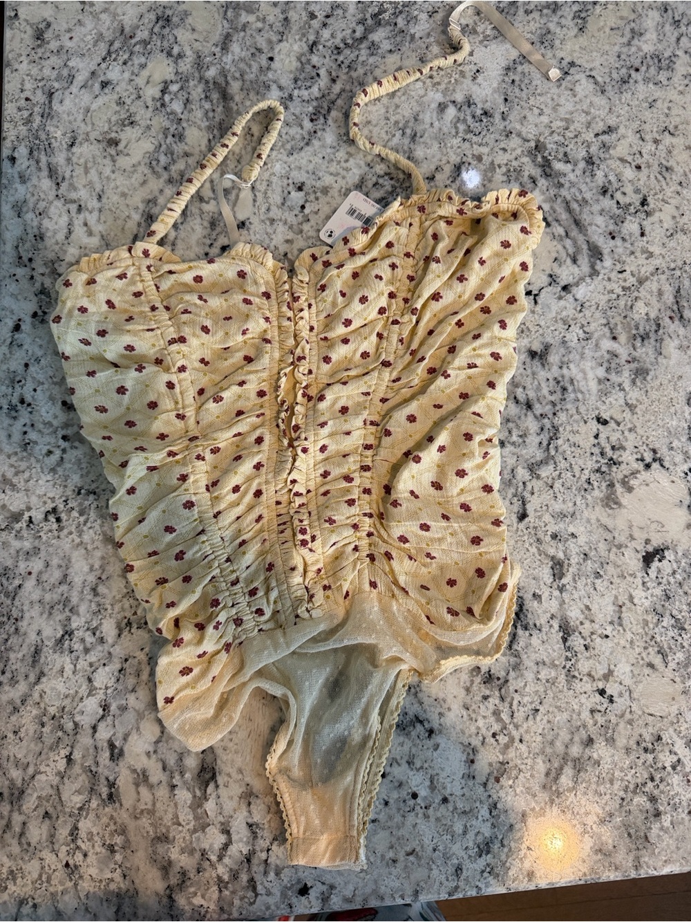 Yellow Floral Ruched Bodysuit - Women Intimates & Sleepwear